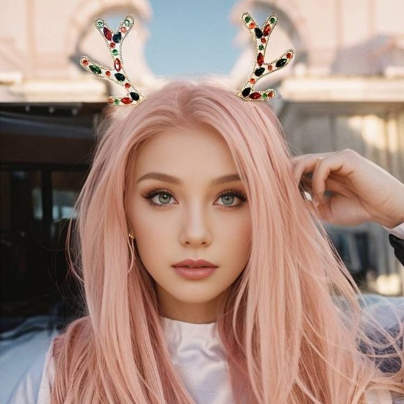 Accessories - Christmas Reindeer Antlers Headband, Crystal Deer Horn Hair Costume